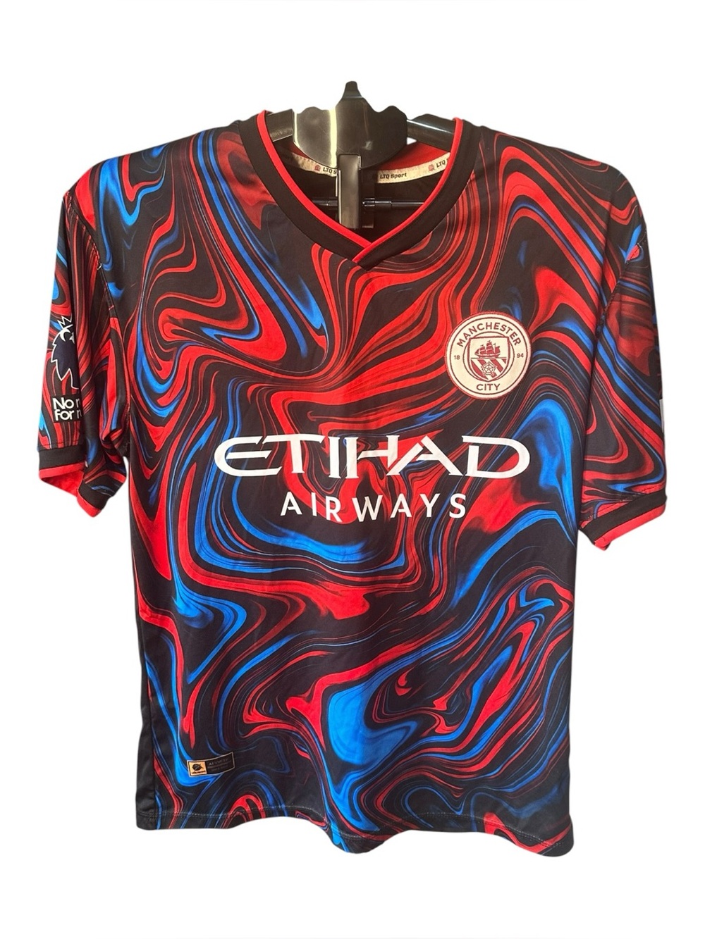 Manchester City Fan Jersey Men’s XL Red Blue Black Soccer Football Etihad Style